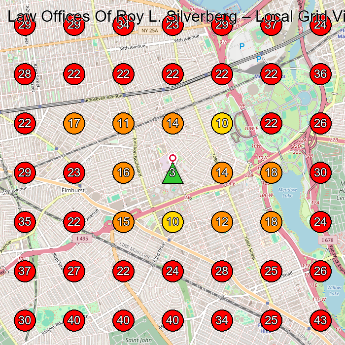 Law Offices Of Roy L. Silverberg GeoGrid visibility map for Personal Injury Attorney in Queens